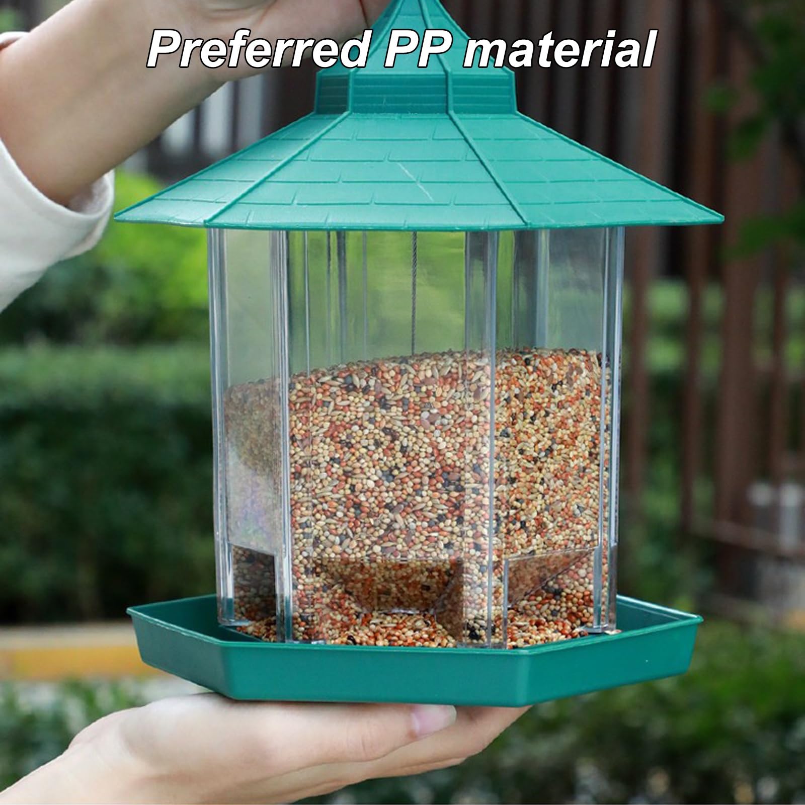 Comedero Pajaros Exterior, Bird Feeder, Diseño Colgante, Diseño Transparente, con Orificios de Drenaje en la Parte Inferior, para Patio o Porche