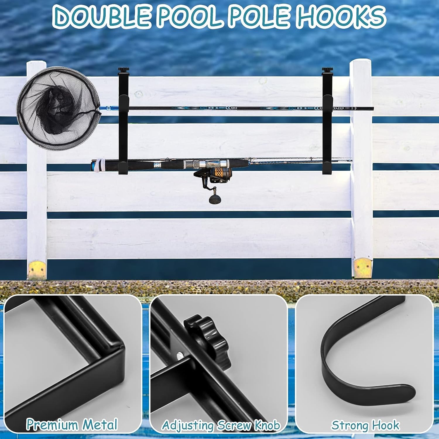 Lot De 2 Crochets Réglables En Métal Pour Poteau Piscine - Organisation Optimale Pour Accessoires Piscine