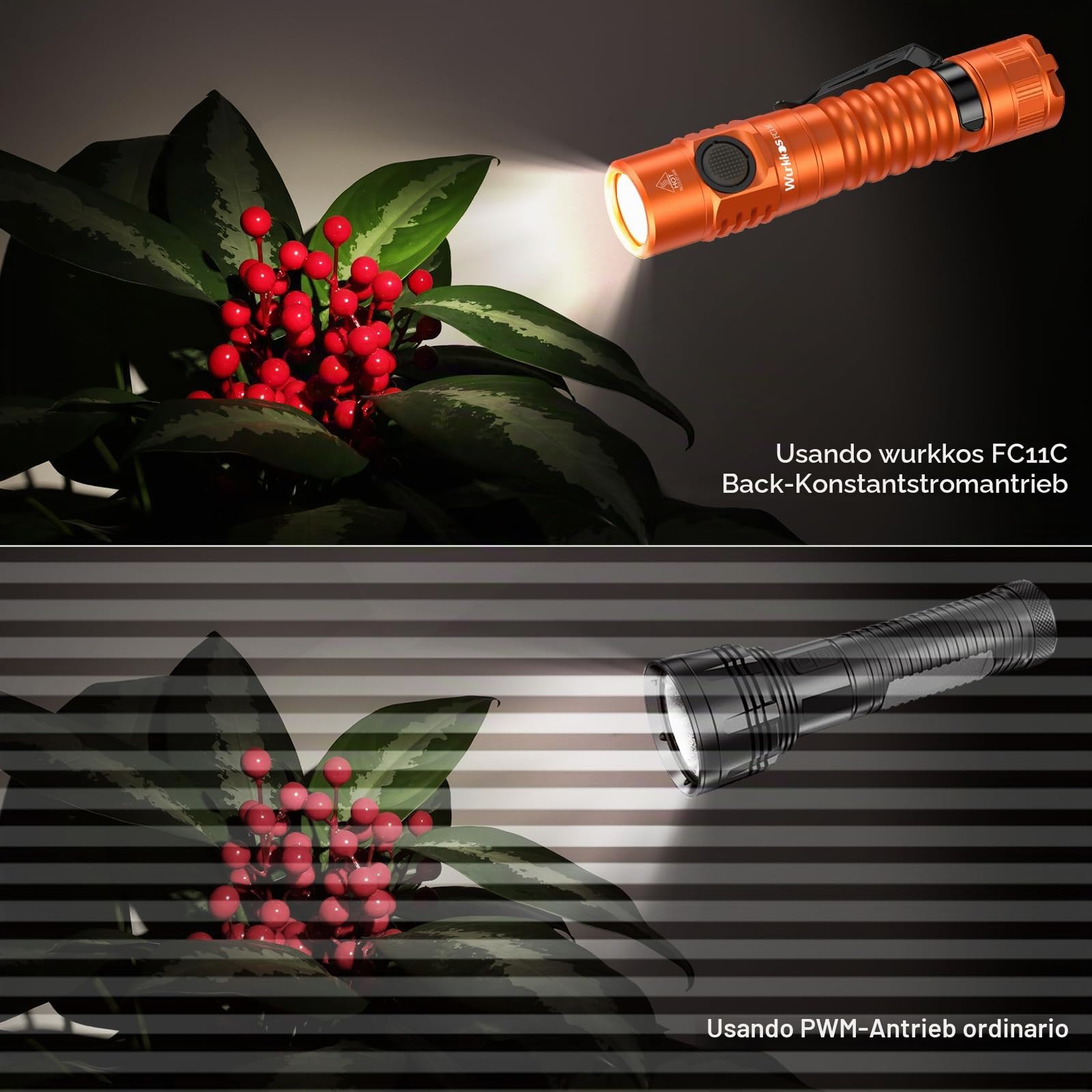 Wurkkos FC11C Linterna LED, 1300 Lumen Recargable USB 90CRI, Linterna con Imán en la Parte Inferior de la Luz, Linterna LED Recargable de Alta Potencia (Naranja 5000K)