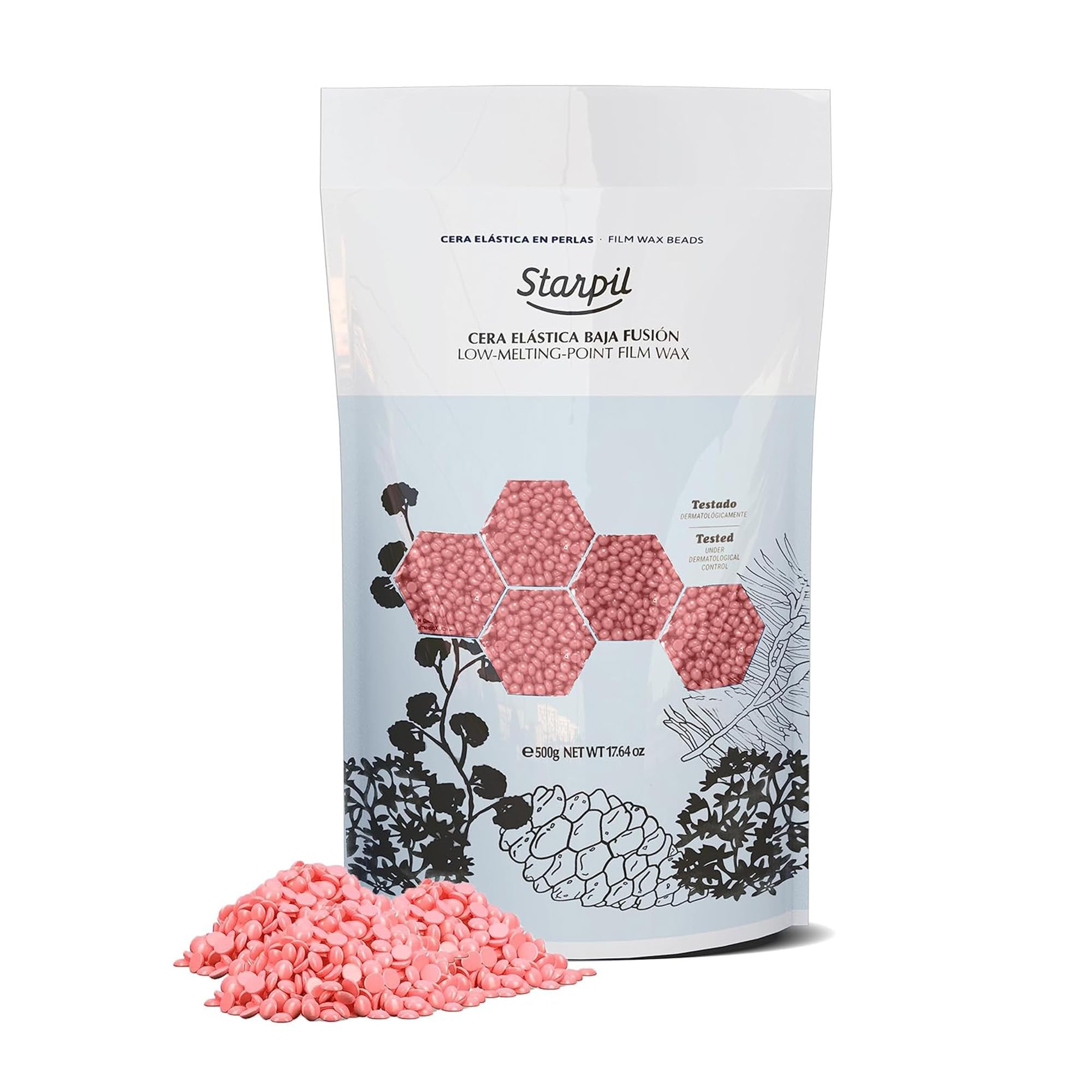 Starpil500g / 1.1 lb Pink Hard Wax Beads for Painless Hair Removal - Stripless Polymer Blend Low Temperature Wax for Face, Bikini, Brazilian, Legs, Underarms, Back and Chest