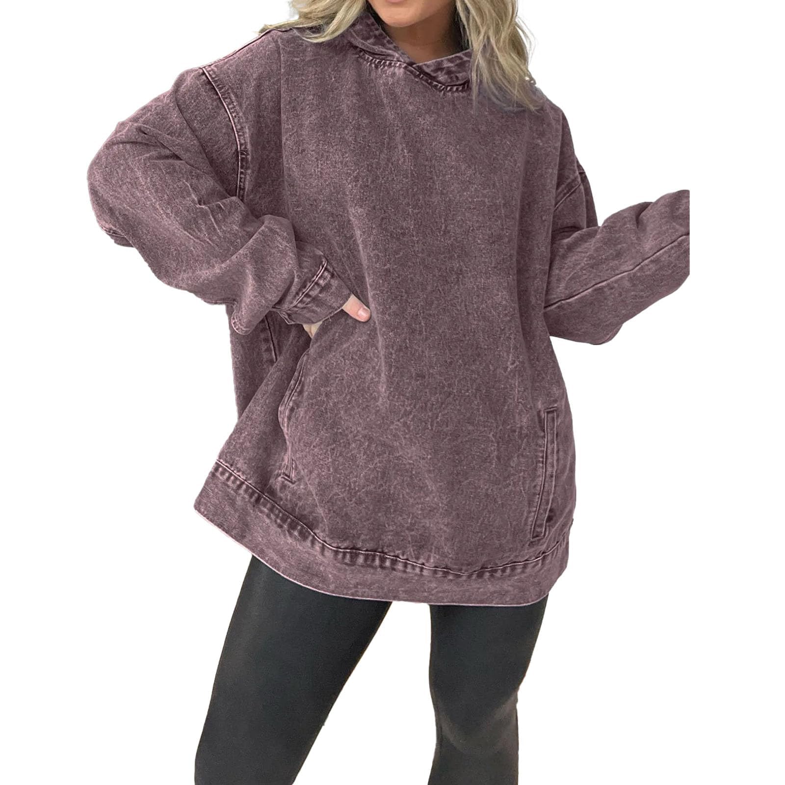 Dżinsowa bluza z kapturem z przednimi kieszeniami, klasyczny styl, wygodna luźna kurtka vintage postarzana kurtka dżinsowa topy