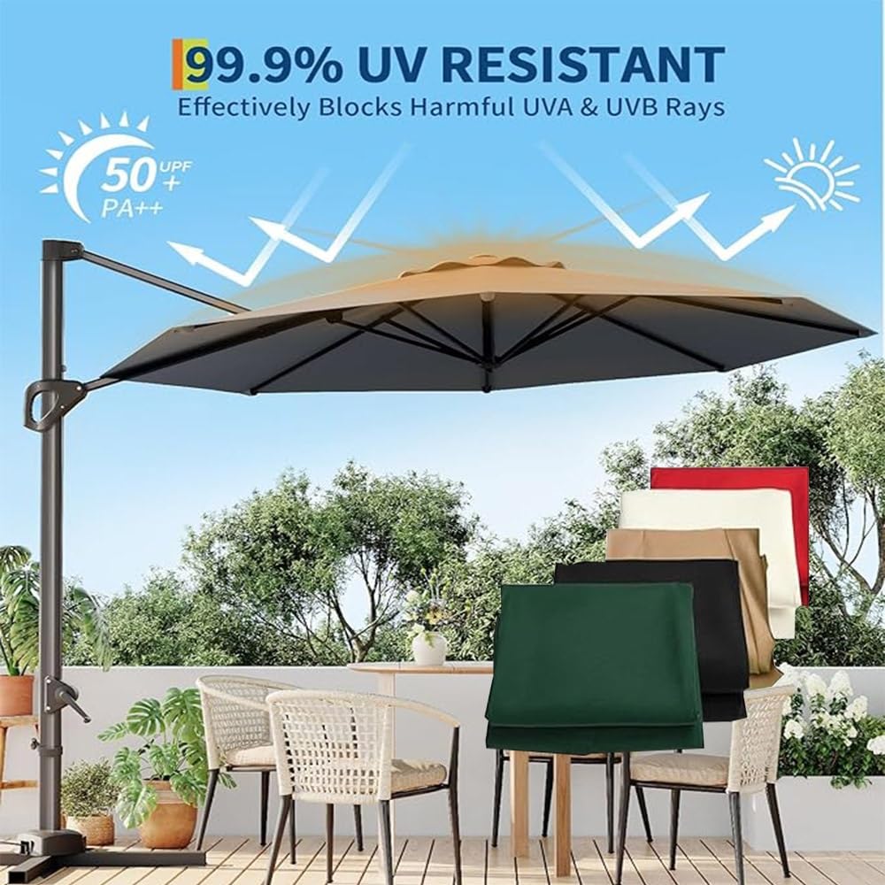 Toldo De Repuesto para Sombrilla De Patio 3m, Cubierta De Tela De Repuesto Sombrilla Voladiza Tela De Paraguas Recambio para Parasol De Jardín, Patio, Piscina(Off-White)