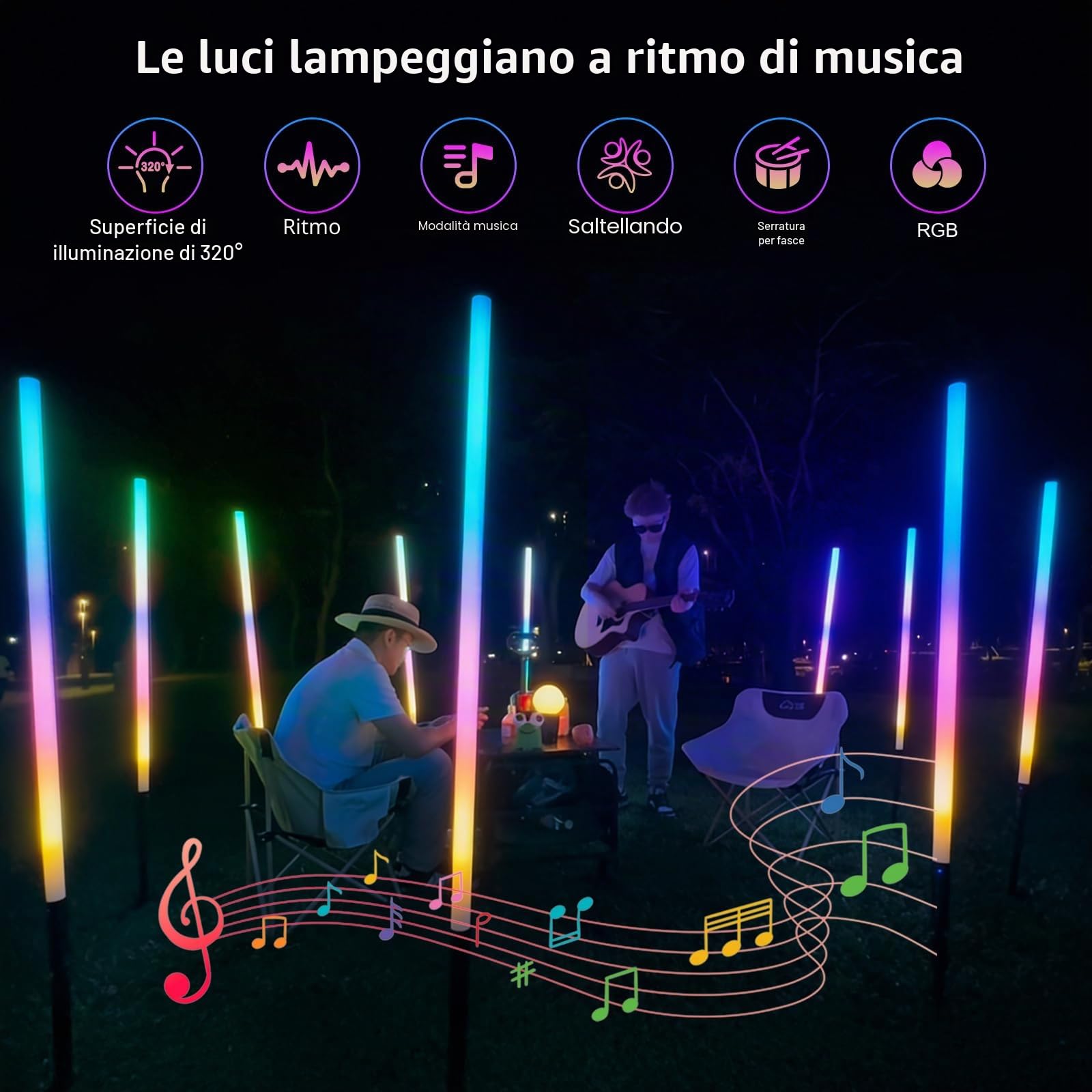 Luce video LED Mood1Pro da 2 pezzi da 120 cm con treppiede, luce fotografica portatile a LED, batteria da 5000 mAh e modalità musica, lampada fotografica RGB per YouTube,TikTok, feste,bar, fotografica