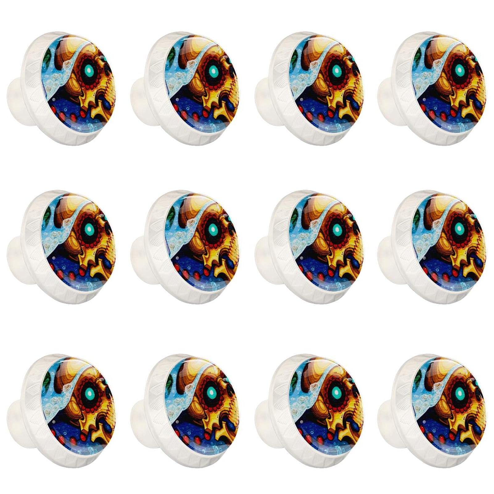 Boutons décoratifs ronds pour armoire et tiroirs de commode au motif crâne coloré