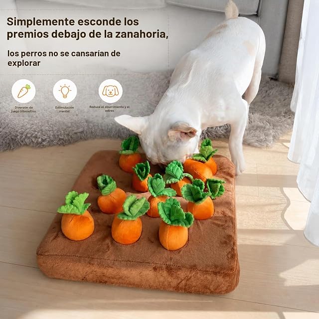 Foto 4 de 6 de Celawork Juguete de inteligencia para perro, juguete interactivo, alfombra de felpa, zanahoria