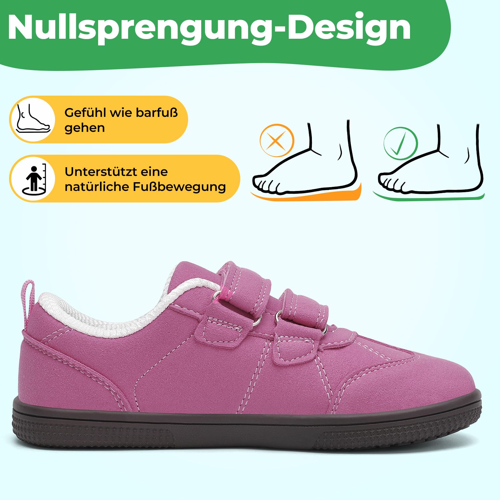 Saguaro Kinder Barfußschuhe Hausschuhe - Klettverschluss & Breite Zehenbox & Zero-Drop-Sohle, Gr.25-35