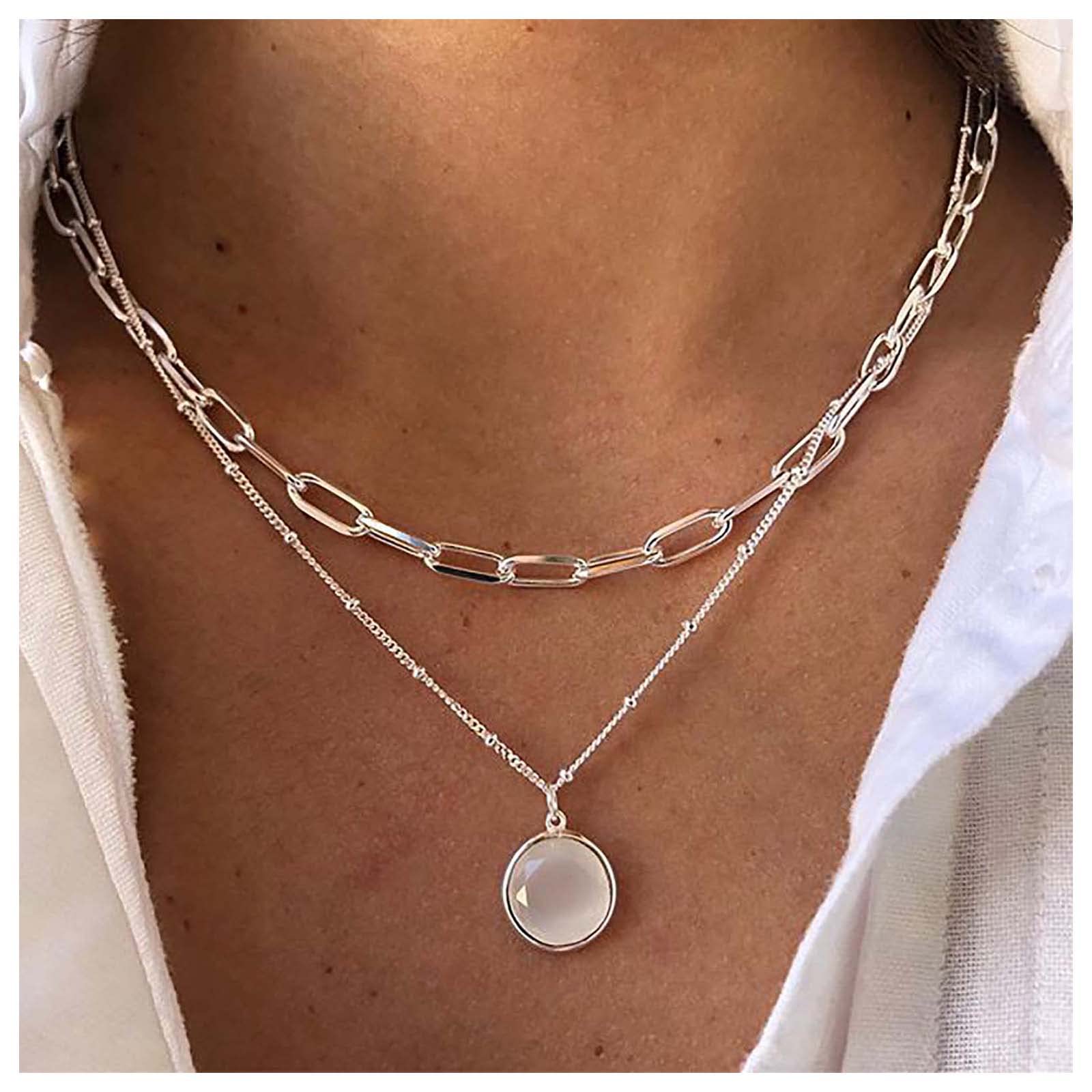 Cimenexe Opal Herz Halskette Mit Schlangenkette – Boho-Style, 40 Cm + 5 Cm Verlängerung, Silberfarben