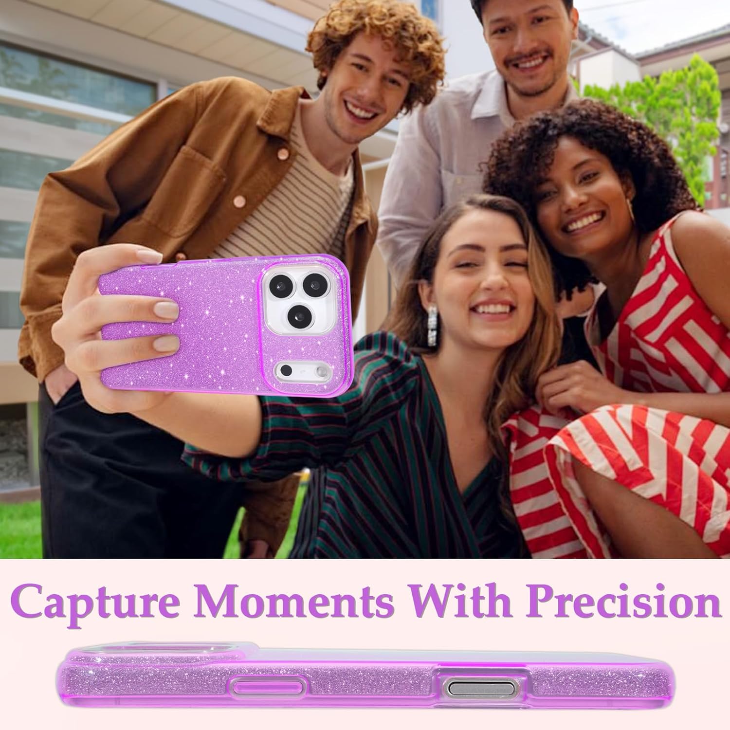 MILPROX Compatible for iPhone 17 Pro Max Glitter Case 6.9 inch, Stylish Luxury Sparkle Shiny Bling Sparkly Case Design for Women Girls, Girly Fashion Chic 3 Layers Bumper Cover - Purple - Image 4