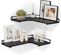 VASAGLE Set of 2 Black Corner Floating Wall Shelves ULLS831B22 - Space-Saving Storage for Living Room, Bedroom, Kitchen, Bathroom