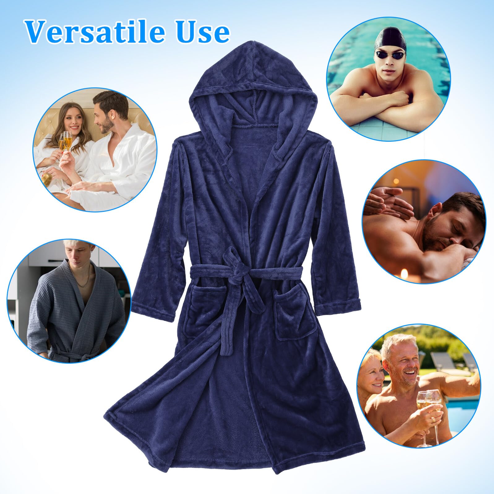 Ciieeo Bata de Baño con Capucha para Hombre de Poliéster, Diseño Suelto y Resistente al Desgaste, Adecuado para Ducha y Dormitorio, Color Azul Marino