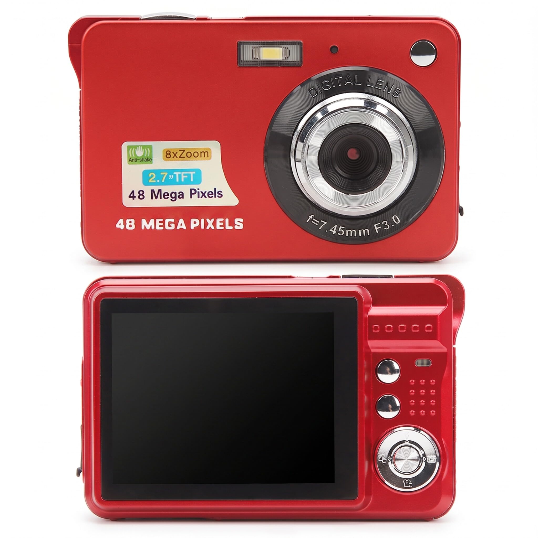 Cyfrowy Aparat Fotograficzny 4K, Kompaktowy Aparat 48 MP z 8-krotnym Zoomem i 2,7-calowym Ekranem LCD, Obsługa Przenośnego Aparatu Cyfrowego Samowyzwalacz, Zdjęcia Seryjne