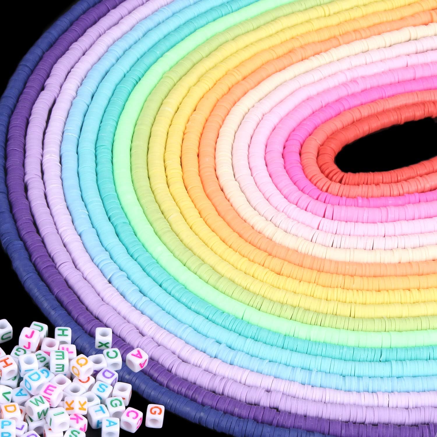 6700 Pcs Colorful Flat Clay and Alphabet Beads for DIY Polymer Colorful Round Handmade Heishi Jewelry Making Beads for Necklace Bracelet Earring Pendant and Anklet Craft (20 Strands 6mm)