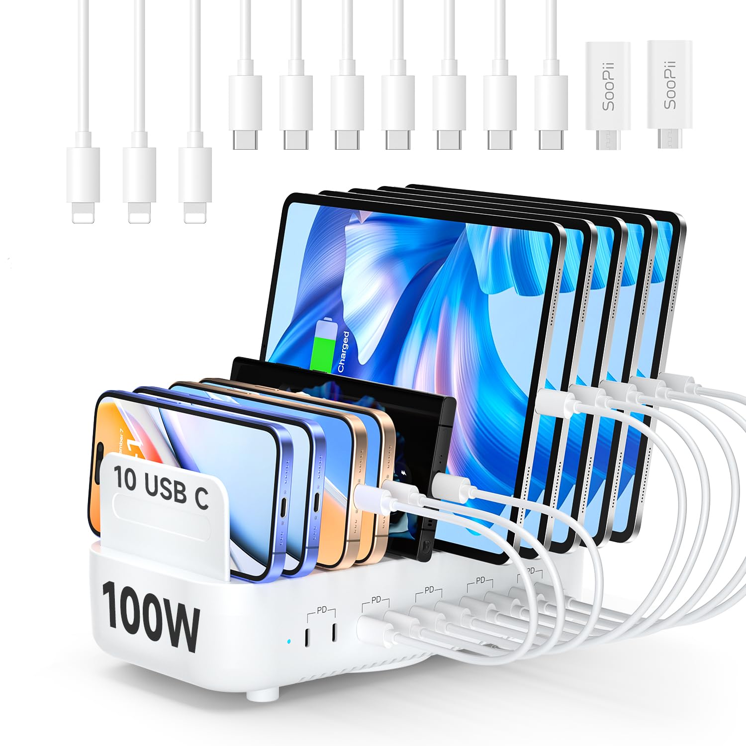 SooPii 100W 10-Port USB-Ladestation mit 10 USB-C-Anschlüssen