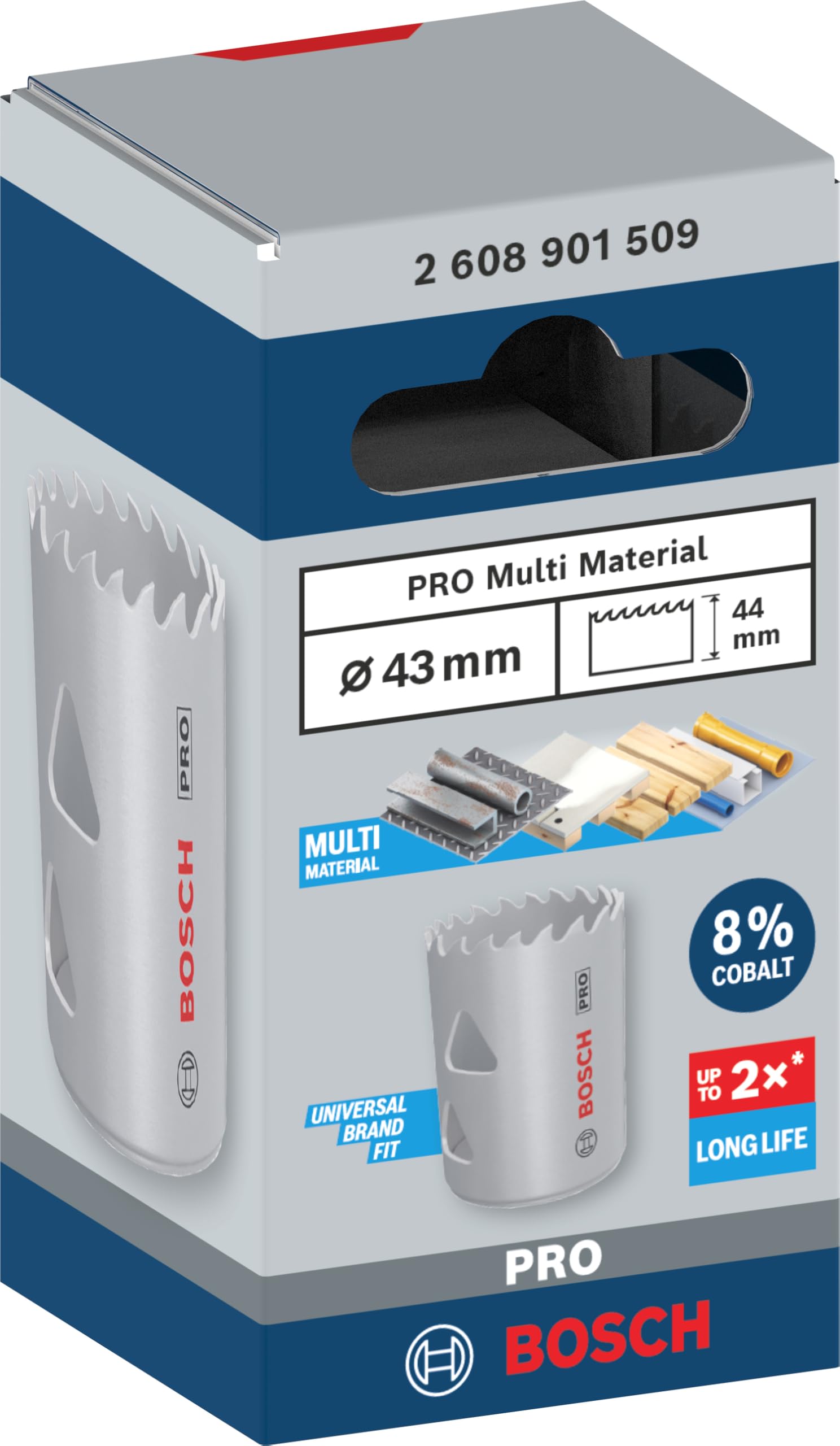 Bosch 1 x PRO Multi Malzeme Delik Testeresi (Yumuşak Ahşap, Alçıpan Duvar için, Ø 43 mm, Profesyonel Aksesuar Matkap/Tornavida)