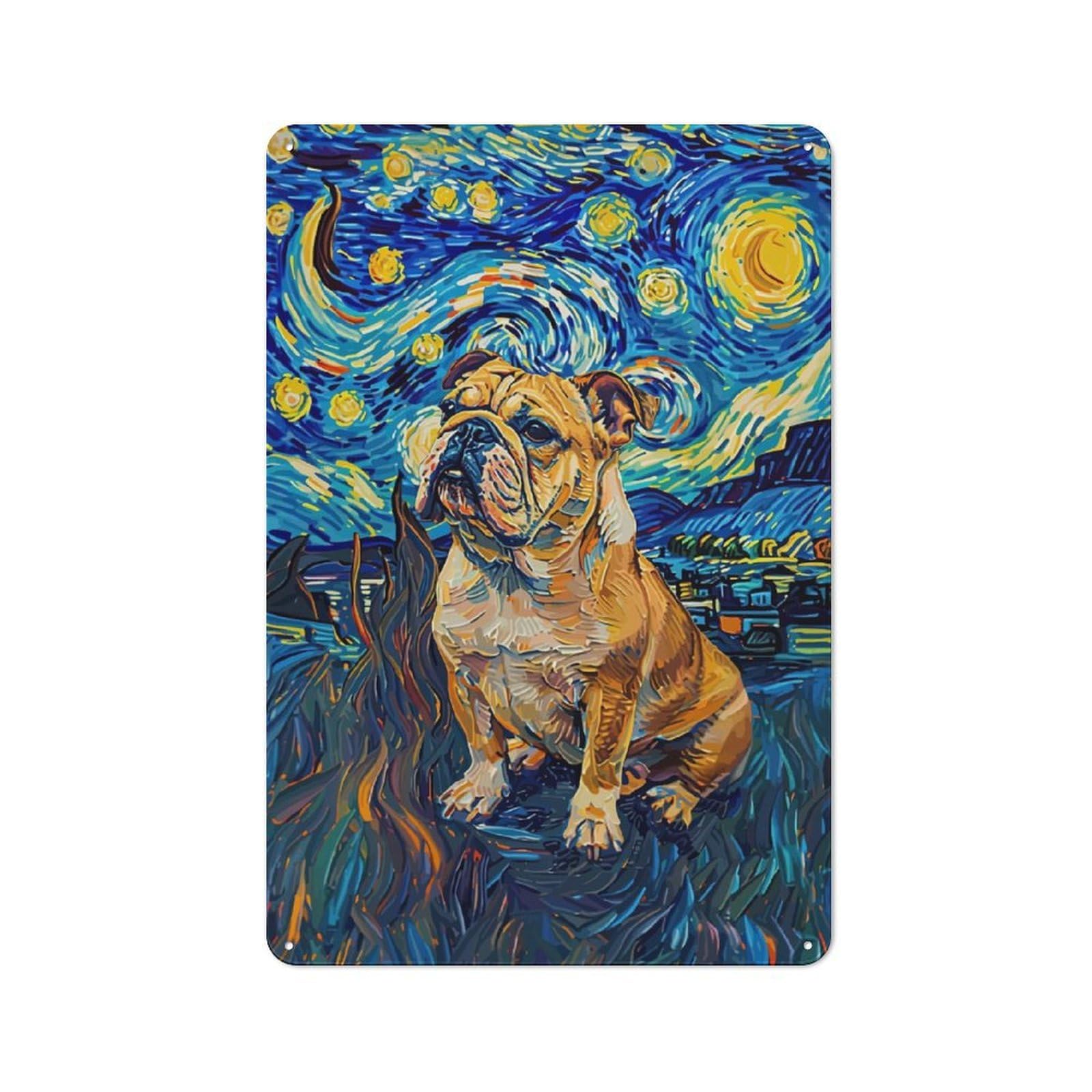 Junmoney Style-15 Starry Night Bulldog Tin Sign 30X20cm For Living Room Wall, Rustic Wall Decor, For Living Room Decor Lovers