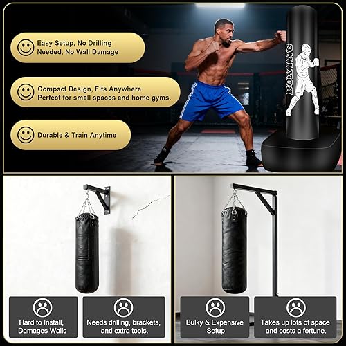 Miniatura 5 de Punching Bag for Adults, 70" Boxing Bag with Stand, Freestanding Heavy Bag with Boxing Gloves, Reflex Ball Set, Kickboxing Bag Training Equipment