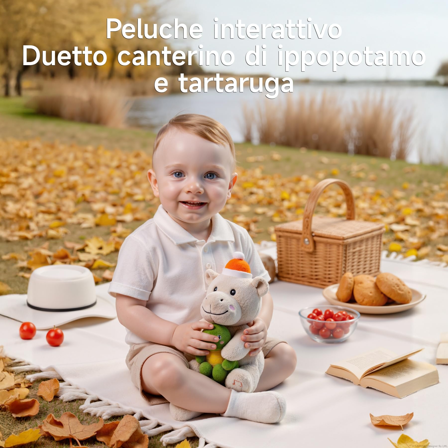 Ippopotamo Peluche Neonato e Tartaruga che Canta e Parla, Interattivo Animali di peluche, Regalo per Neonati e Bambini
