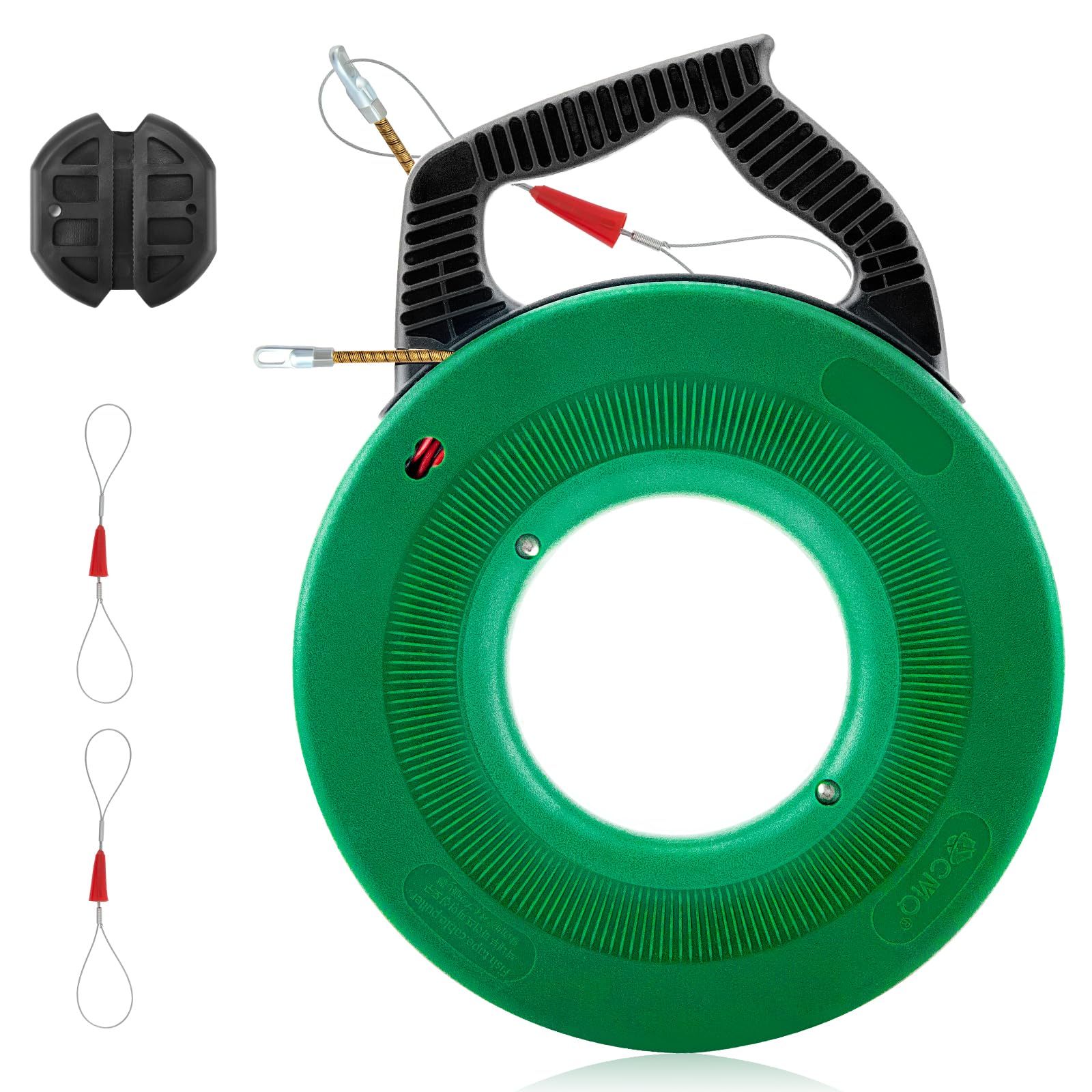 Sonda Passacavi Professionale 30 M,Sonda Elettricista Acciaio Con 1 Tiracavo,2 Morsetti Per Cavi,360° Testa Rotante Del Rullo,Tiracavo Elettrico 5 Mm Per Lavori Elettrici E Di Cablaggio,Verde Scuro