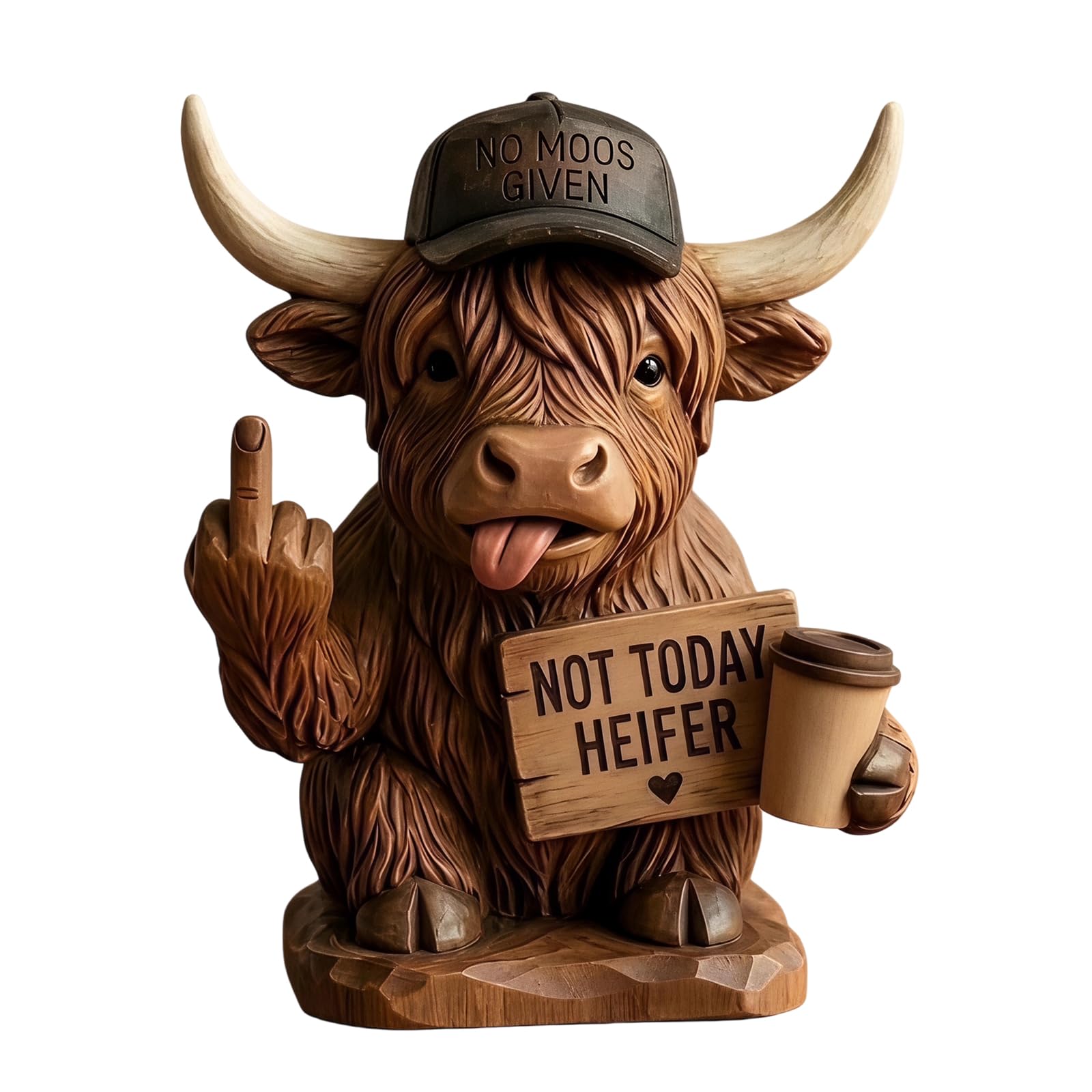 Kexpery Highland Cow Statue Middle Finger Funny Sculpture Outdoor Decor