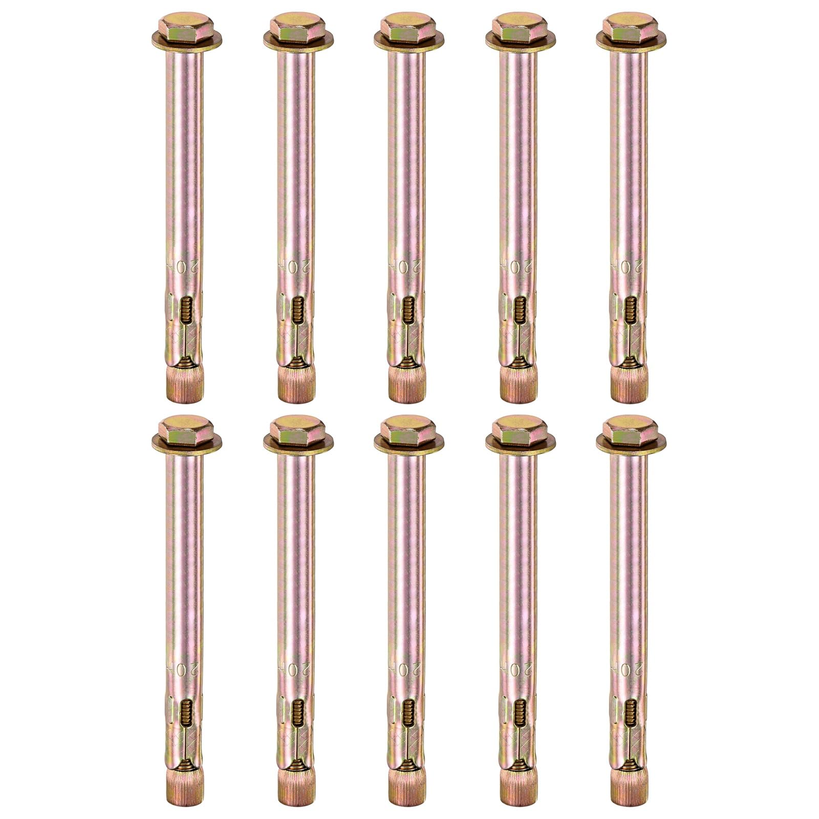 M METERXITY 10-Pack Hex Expansion Bolt, M16x200mm Colored Galvanized Iron-Carbon Steel External Hex Expansion Bolts, Anti-Corrosion Metal Bolt for Concrete/Dry Brick/Block Walls
