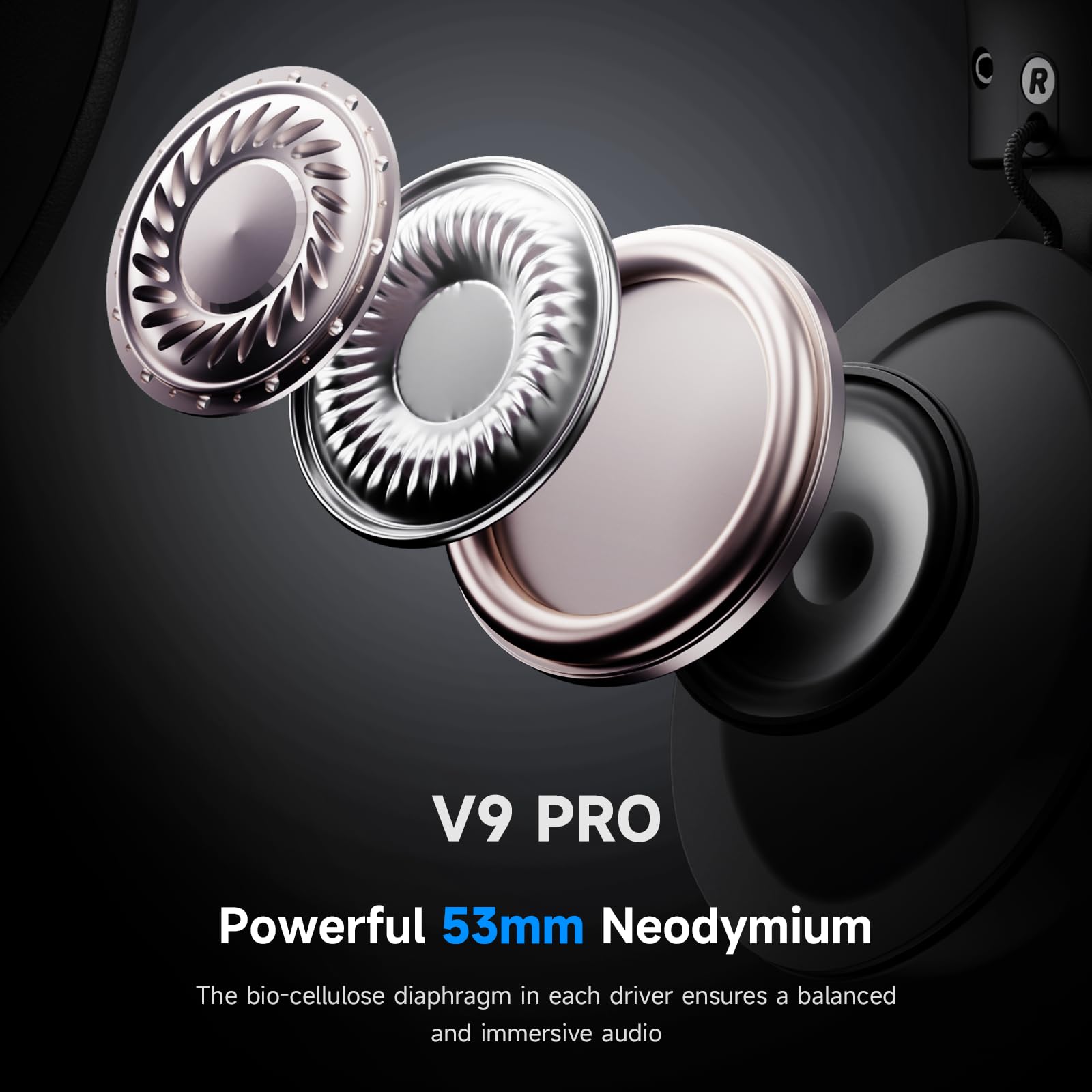 MCHOSE V9 Pro Casque Gaming, Son Surround 7.1, Pilotes Audio 53 mm, Micro Détachable, Bandeau Réglable, Légère, USB-C Filaire, 2.4G / BT sans Fil, pour PC, Mac, PS5, PS4, Switch Series, Noir