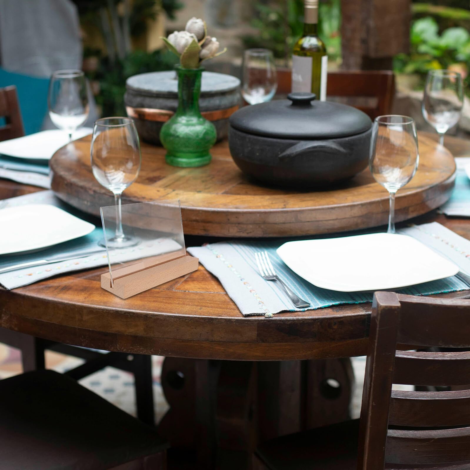 Soporte de Mesa Horizontal de Madera Maciza con Protector Acrílico Transparente Soporte para Carteles de Exhibición de Escritorio Pack de 5 Unidades Adecuado para Restaurantes