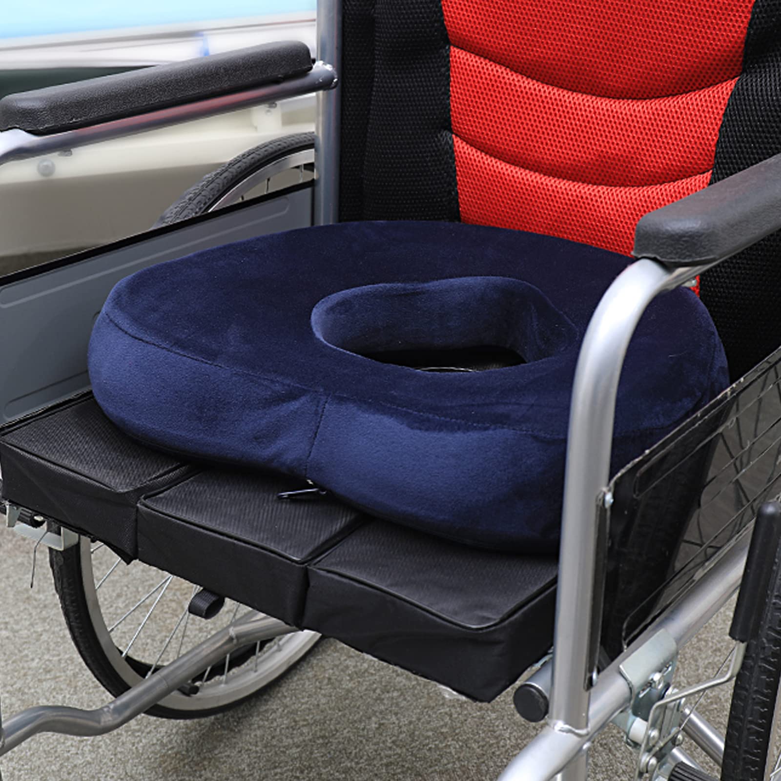 NEFSO La Espuma viscoelástica del cojín del Asiento del Donut Reduce la presión para Las Personas Que sufren de hemorroides y almorranas, Dolor de coxis, cirugía posnatal y posquirúrgica, Azul (Azul)