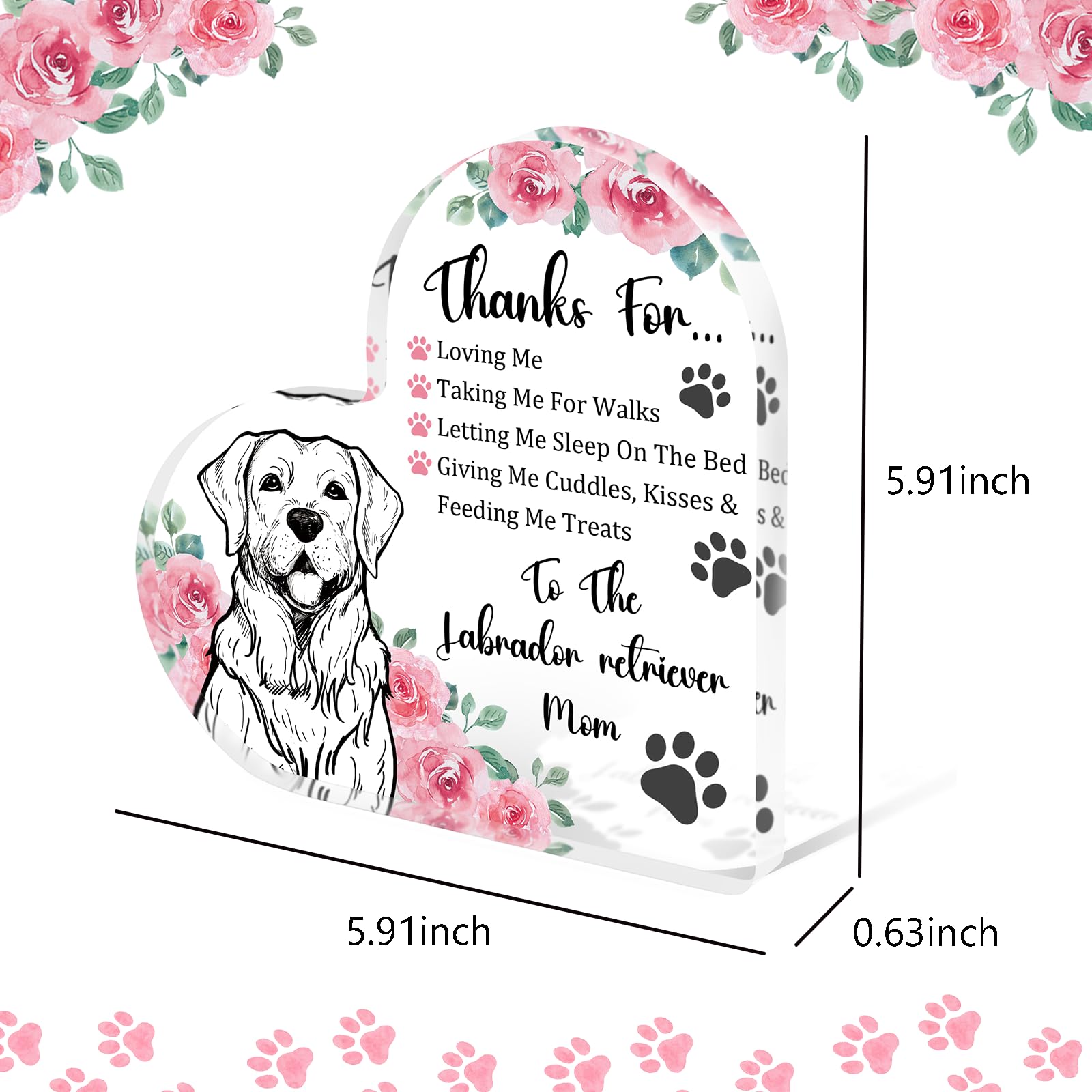 Tian Zhun Labrador Retriever Gifts for Women Thank You Labrador Retriever Mom Gifts for Women Dog Lover Rose Acrylic Heart Plaques Appreciation Gift for Mothers Day Christmas Birthday