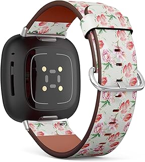 CJBROES Replacement Leather Watch Band, Compatible with Fitbit Versa 3 and Fitbit Sense of Wristband Bracelet Accessory - Summer Flowers