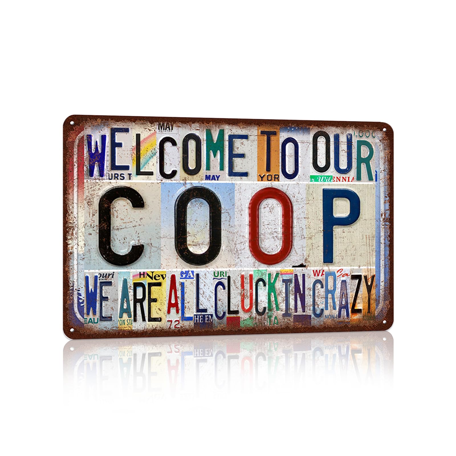 peiyeety Vintage Chichen Coop Wall Decor Welcome to Our Coop Metal Sign Tin Signs Poster - we are all cluckin crazy