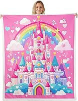 Vista 24 de Princess Flannel Blanket All Seasons,Rainbow Cloud Stars Butterfly Bed Blanket for Kawaii Home Decor,Dreamy Fairy Tale Castle Blanket for Kids Girls