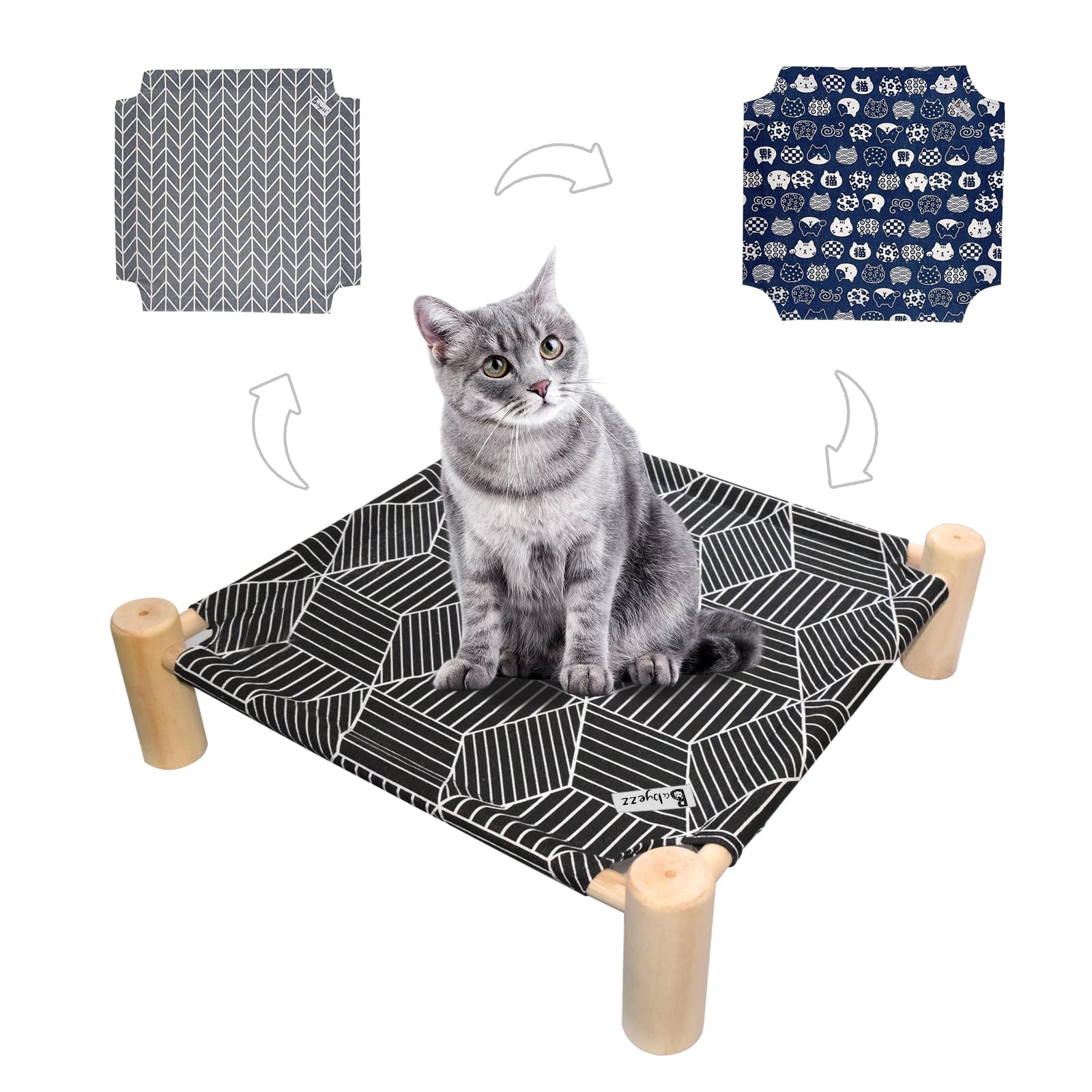 Cat/Dog Bed, Wooden Pet Hammock Bed, Elevated Breathable Dog Bed, Detachable Indoor/Outdoor Cat Beds Furniture, Suitable for Kitty, Puppy, Bunny and Small Animal-Cloth Cover*3 pcs Option 1