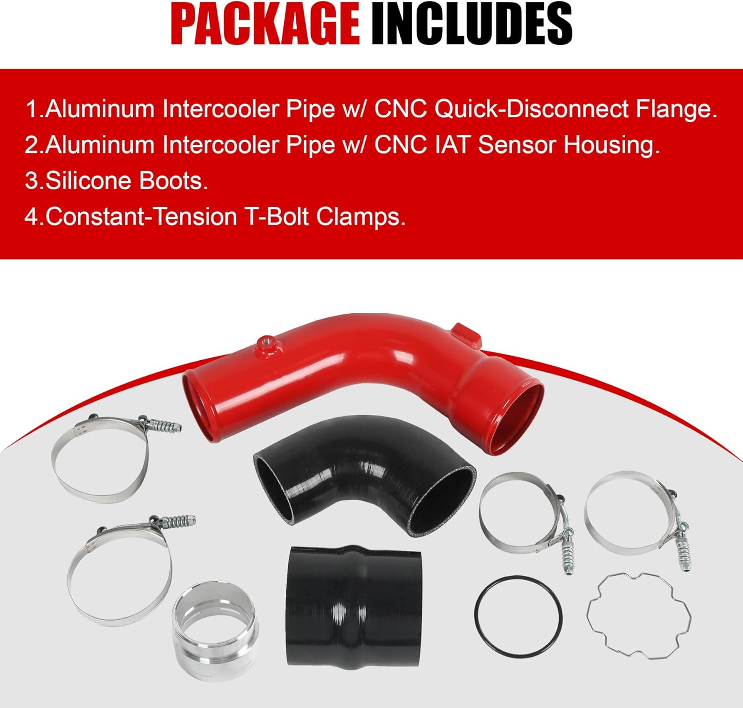 Turbo Intercooler Outlet Cold Side Charge Pipe Fit for Ford Power Stroke 2017-2024 6.7L replacement for BC3Z-6F073-D(Red)