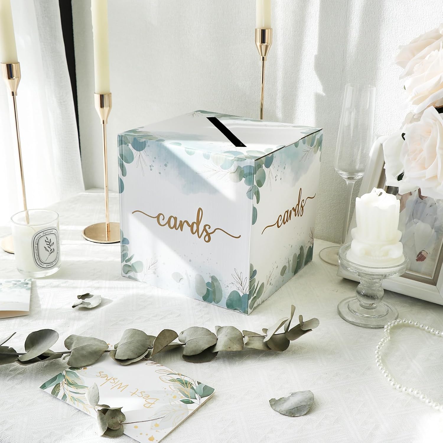 OurWarm Wedding Card Box, Greenery Gift Card Box for Party