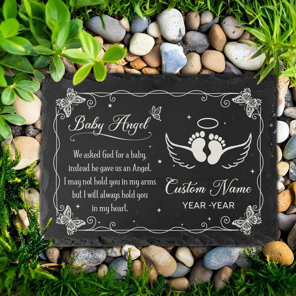 Angel Baby Memorial Slate Stone - Personalized Remembrance Stone for Loss of A Child, Miscarriage Sympathy Gift, Infant Loss Bereavement Condolence