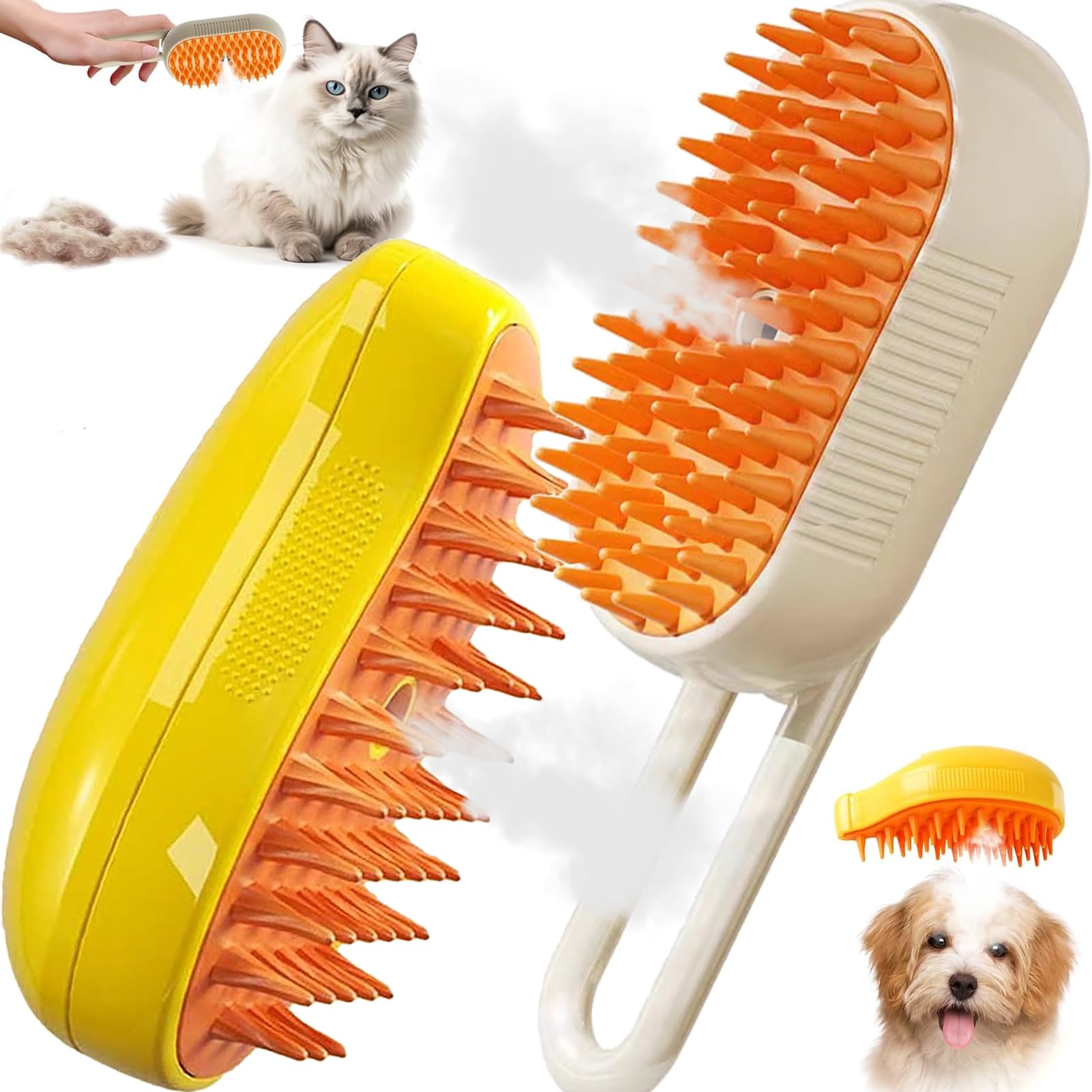 2 Piezas Cepillo De Vapor Para Gatos,Cepillo Gato Vapor 3 In 1,Cepillo Vapor Para Gatos,Cepillo De Vapor Multifuncional Para Gatos,Cepillo Gatos Vapor Para Desenredar Nudos y Pelos Sueltos En Animales
