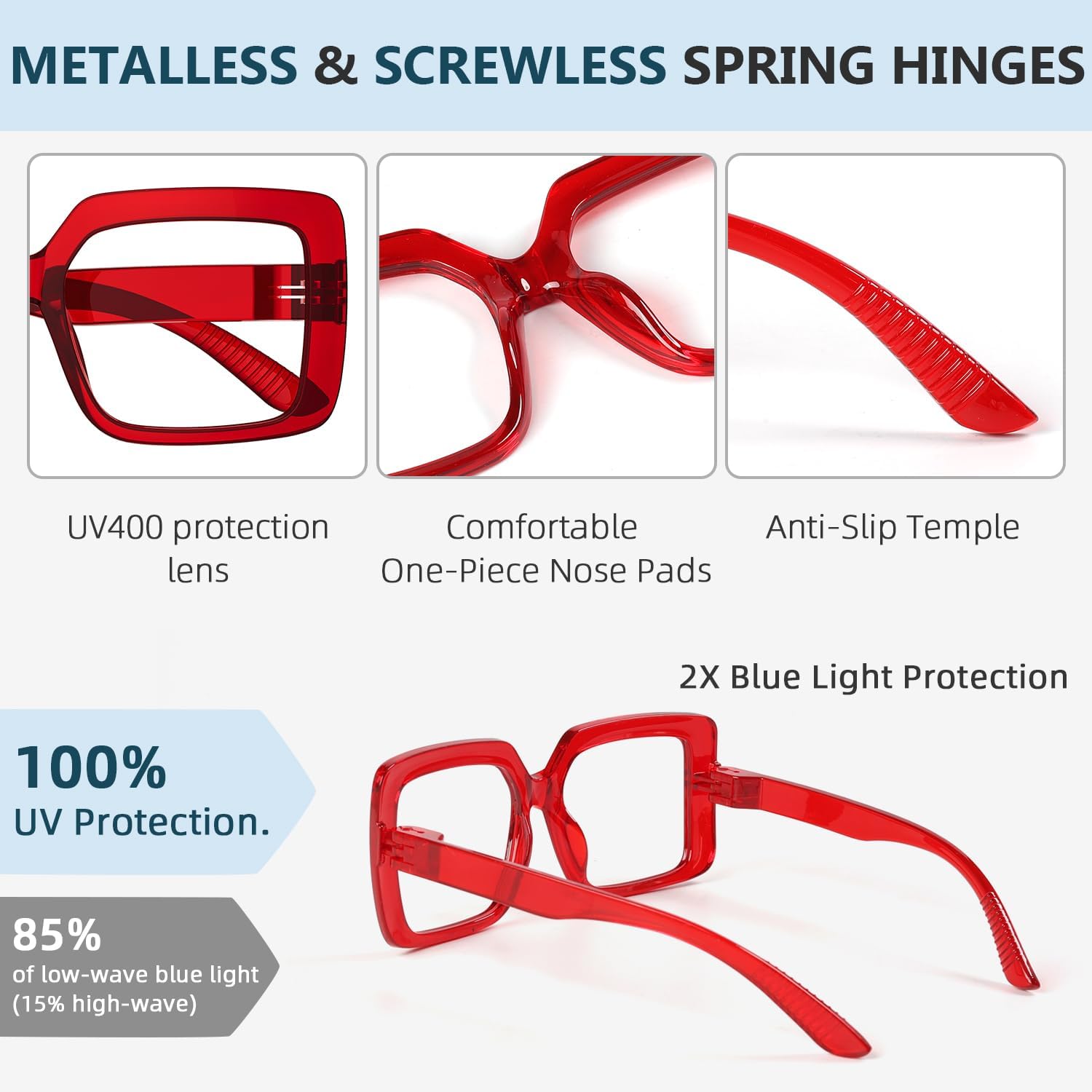 Eyekepper 6 Pack Huge Oversized Reading Glasses Women, Metalless Blue Light Blocking Computer Readers Screwless Spring Hinges - Image 4