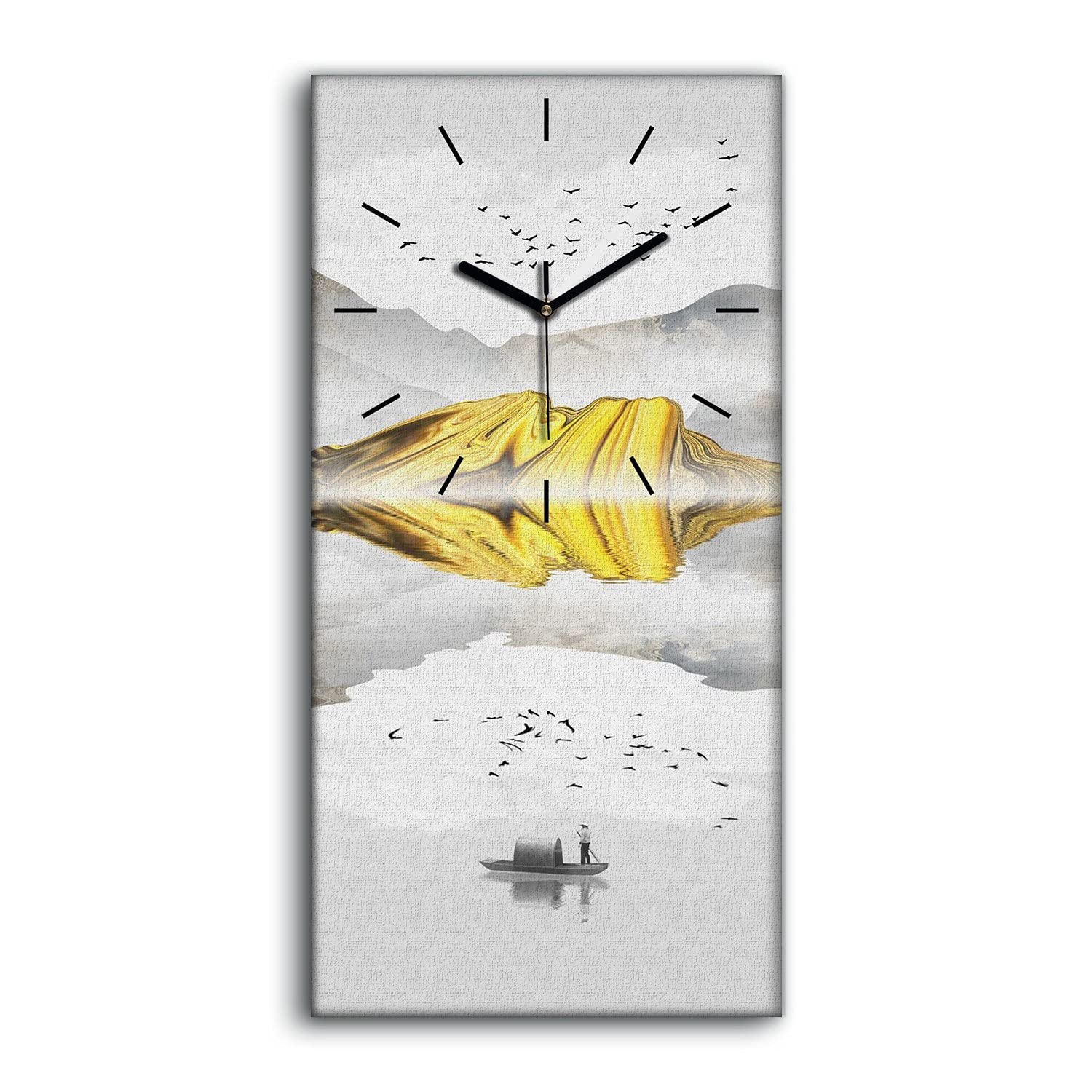 Horloge sur toile salon chambre 30x60cm paysage lac montagnes asiatiques