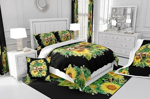 Miniatura 5 de Erosebridal Funda de edredón para niños, diseño de girasol floreciente, funda de edredón con diseño de animales, tamaño King para niños y niñas,