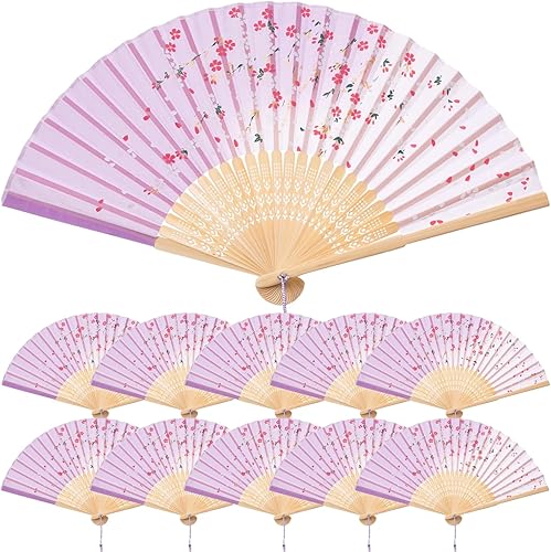 QIRMIZI 10 ventiladores de mano, abanicos plegables de seda, abanicos plegables florales para cumpleaños, baile, cosplay, bodas, fiestas y eventos,