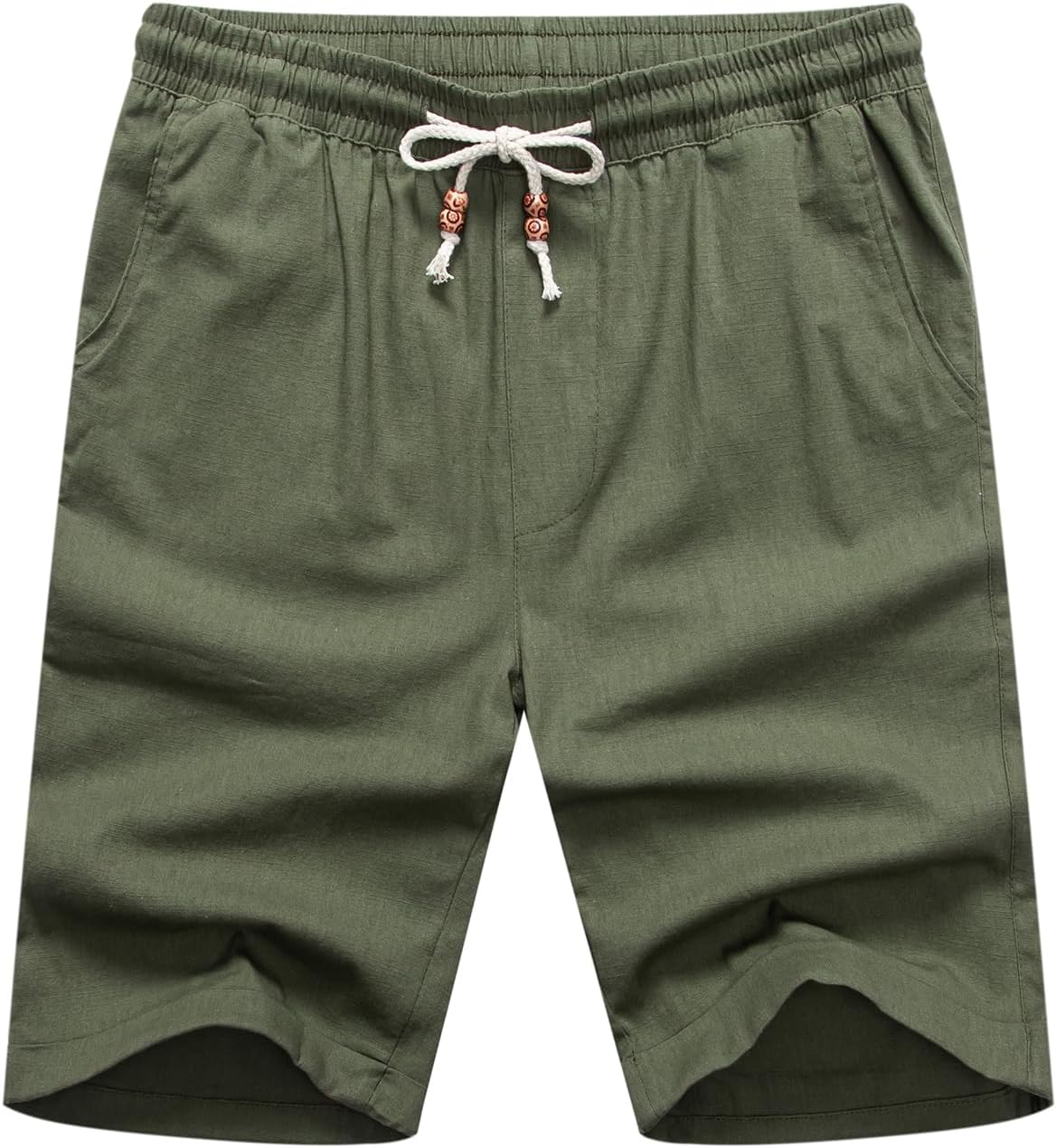 Manwan walk Men’s Casual Cotton Elastic Waist Drawstring Linen Shorts Summer Beach Lightweight Shorts