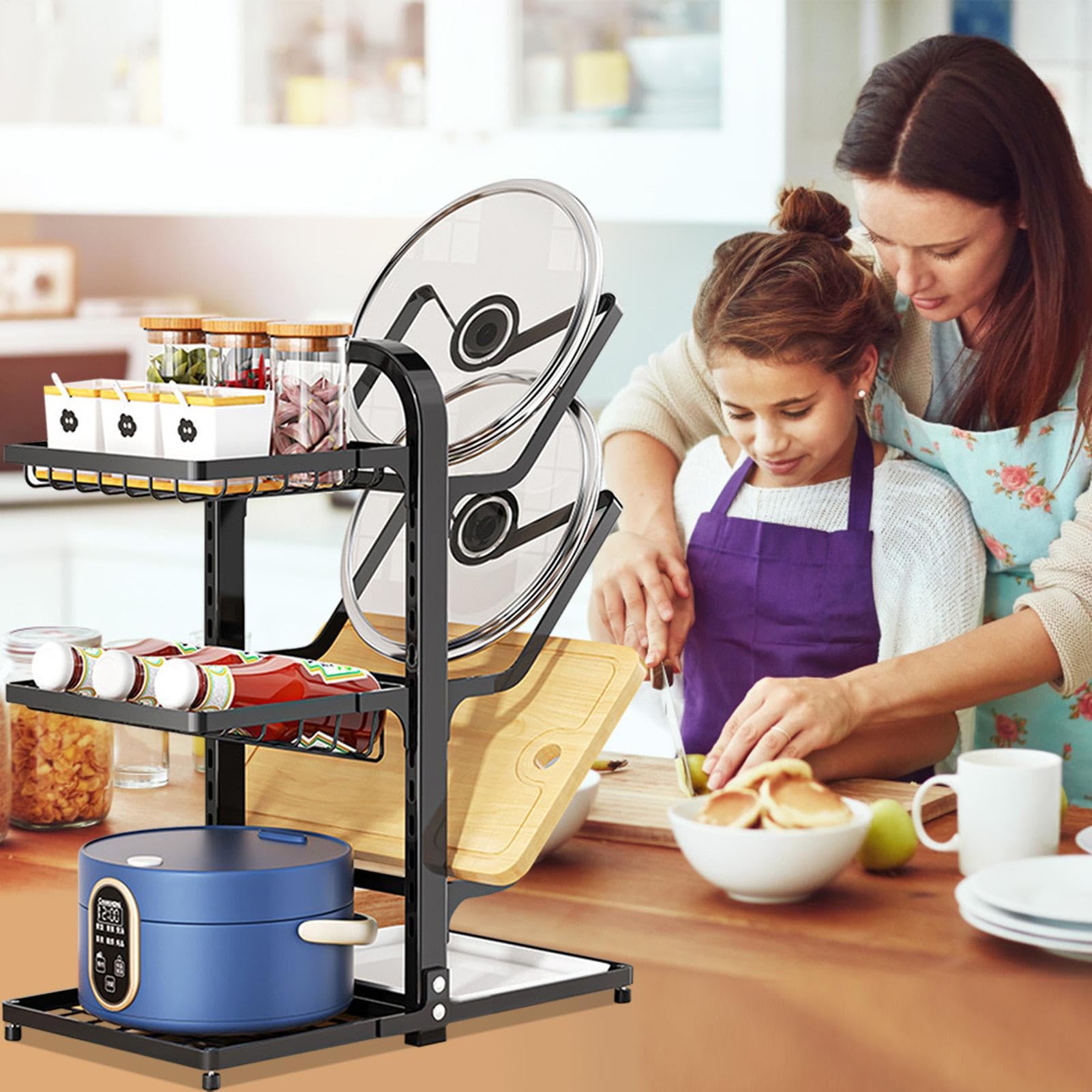 Range-Casseroles Et Poêles Étagère Ajustable Gain De Place Empilable