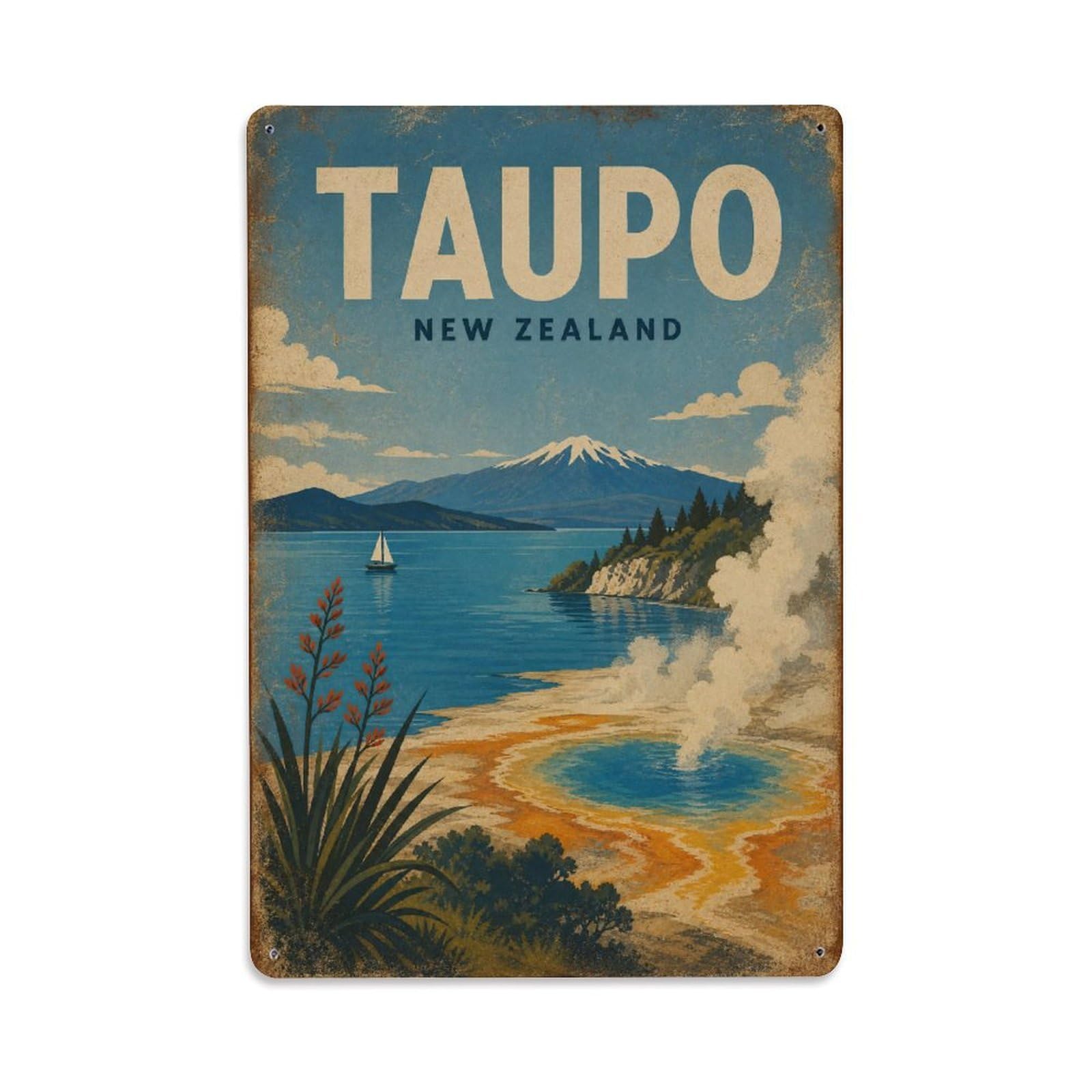 Metal Tin Sign Travel Vintage New Zealand Taupo