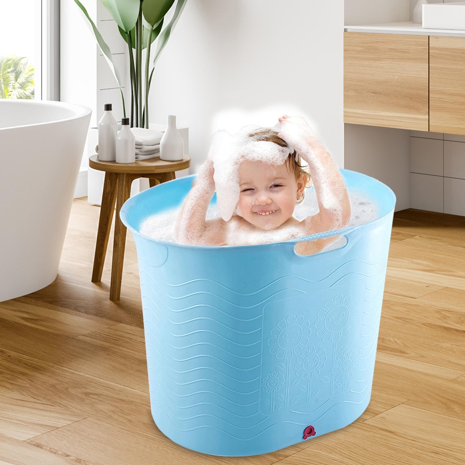 Kinderbadewanne Tragbarer Badeeimer, Mobiler Badezuber, Zubehör, Badartikel | Spa-Erlebnis für daheim, unterwegs oder im Urlaub für Babybadezeit, Kinderbadewanne, rutschfeste Kleinkindwanne, Baby-