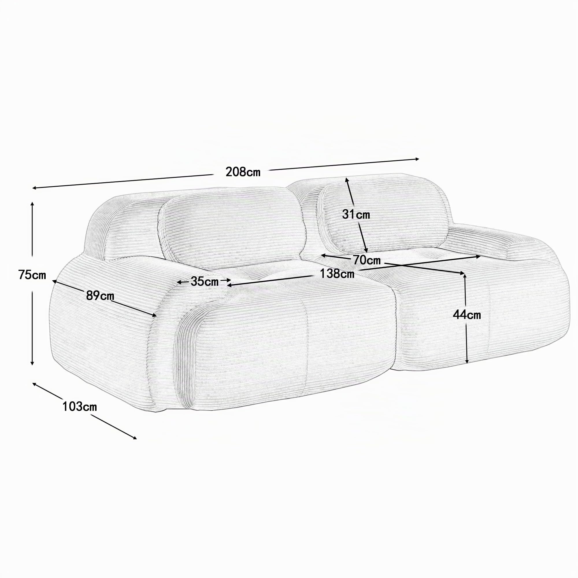HAUSPROFI Sofa 2-Sitzer, 208cm Lounge Sofa Couch Polstersofa mit Armlehne, Boneless Sofa für Wohnzimmer, Schlafzimmer und Heimkino, Keine Montage Erforderlich (Grün)