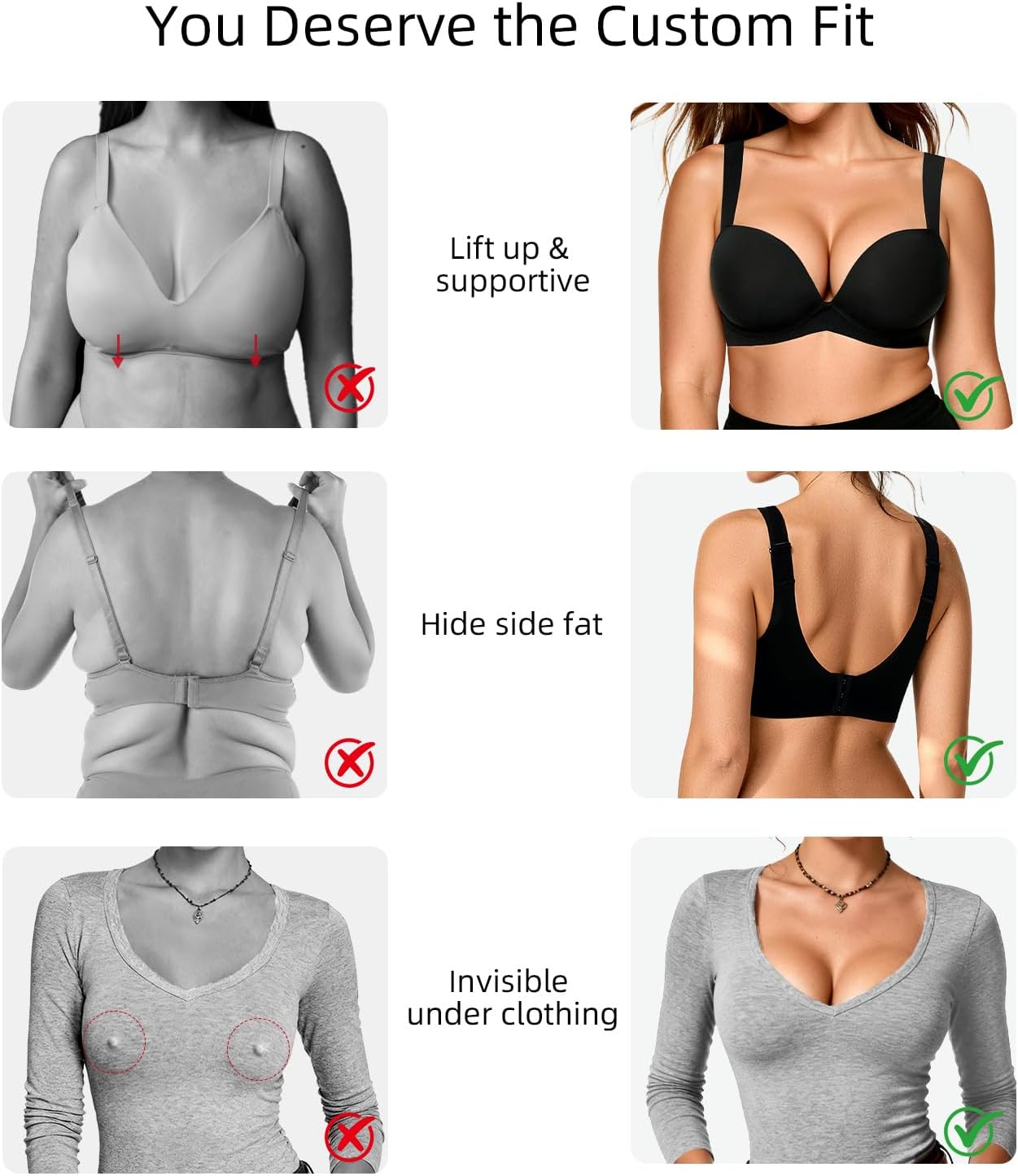Push Up Padded Bras for Women Adds-2-Cups Plunge Underwire T Shirt Bombshell Bra Lift Up - Image 2
