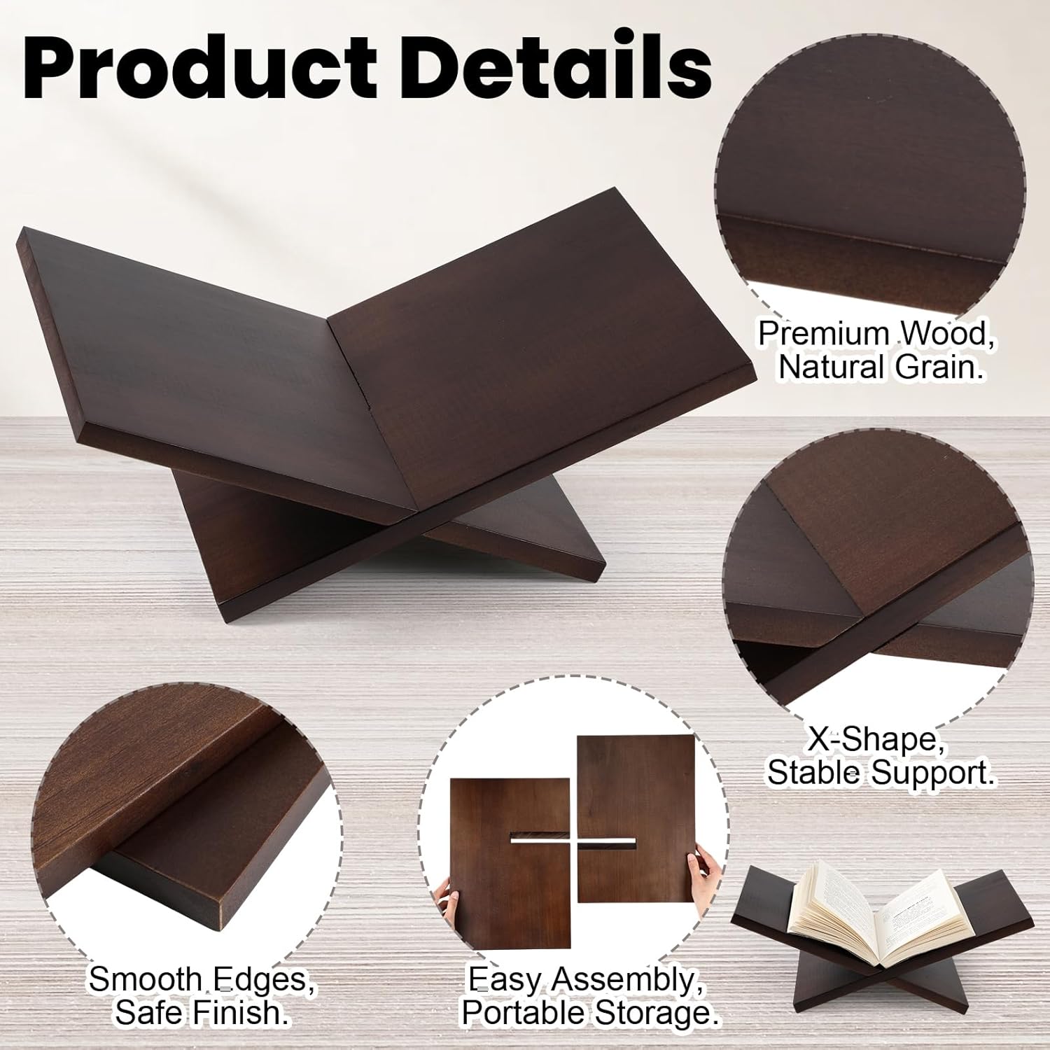 Honoson Open Display Book Stand 16 x 9 x 6 Inches Wooden Large Book Holder for Reading Open Bookstand X-Shaped Cookbook Stand for Bible Magazines Art Textbooks Recipe Coffee Table Decor(Dark Walnut)