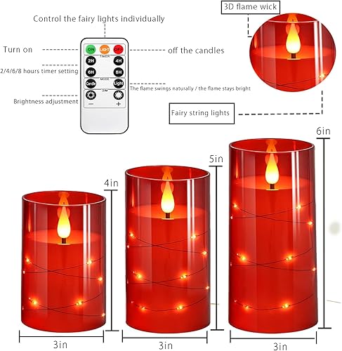 Miniatura 2 de Velas intermitentes sin llama con cadena de luz, vela LED de cuerda empotrada, velas de plexiglás indestructibles con control remoto, juego de 3