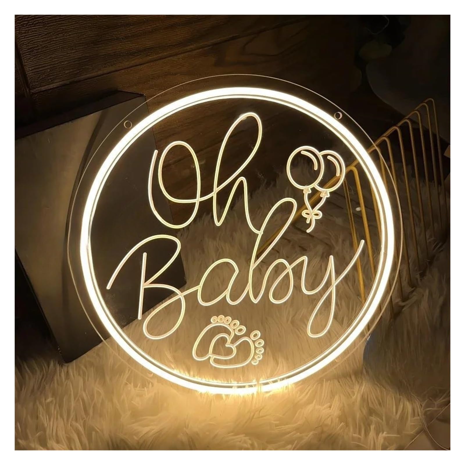 SHOUXI Sign Lamp Oh Baby Neon Sign Carve Personlity Light for Wedding Room Birthday Kids Room Bedroom Aesthetic Wall Decor USB Powered Lamp(Warm White,30x30cm)