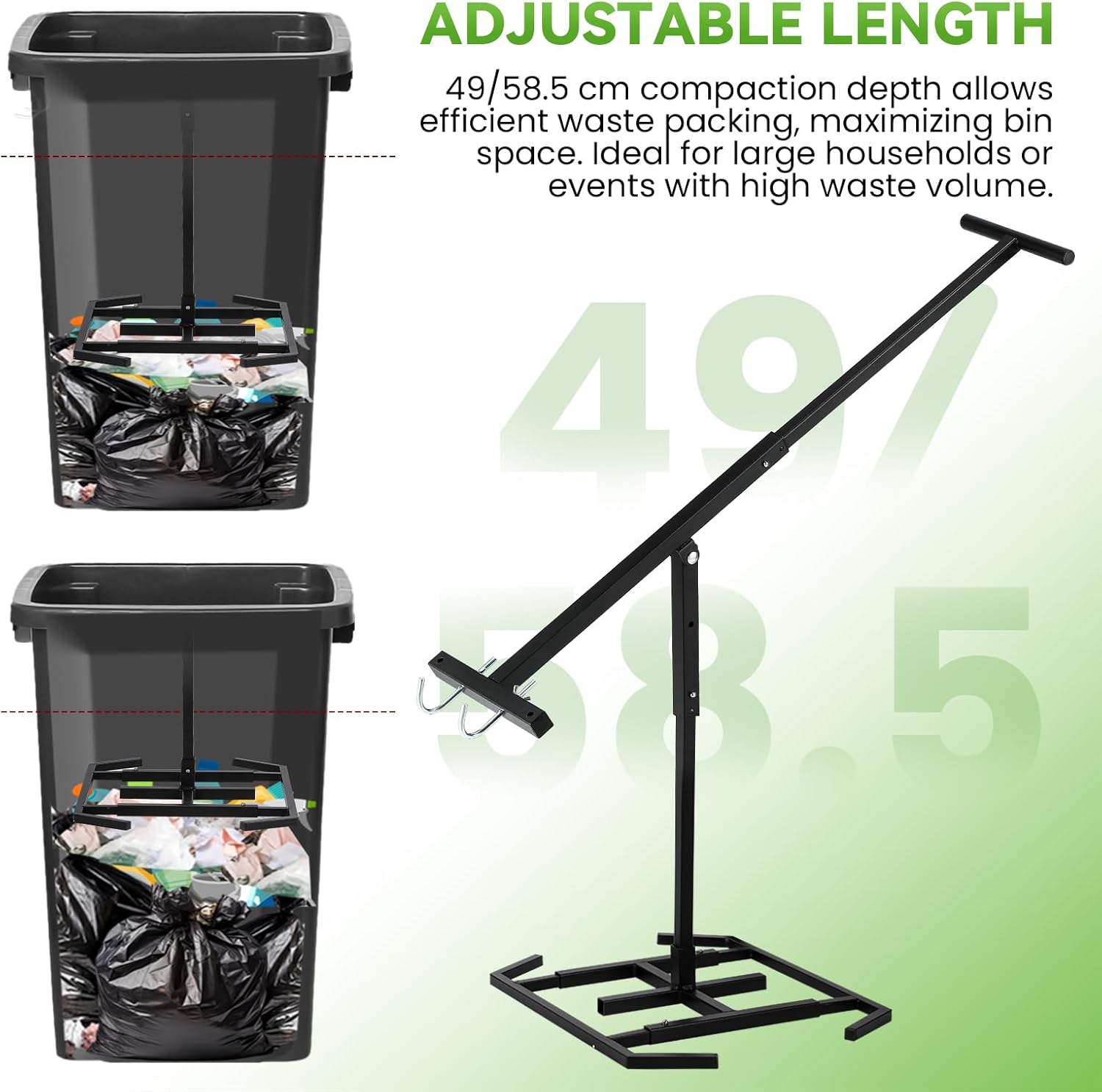 NEWTRY Manual Trash Compactor Plus, 360L Wheelie Bin Rubbish Can Compactor, 58cm Trash Compression Depth, 51x38 Larger Compression Area for Kitchen, Garden, Restaurant, Office